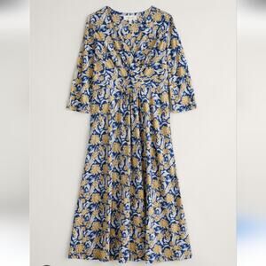 Seasalt Cornwall Organic Cotton Chapelle 3/4 Sleeve floral Maxi Dress Size 14